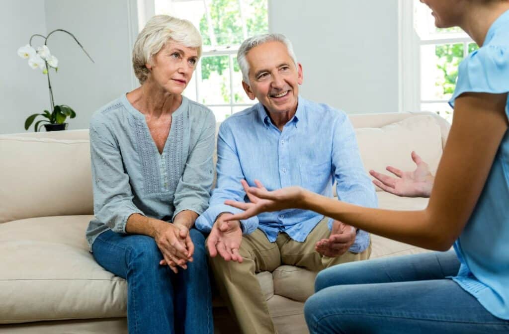 Two older adults tour an assisted living community and get a detailed answer to their question.